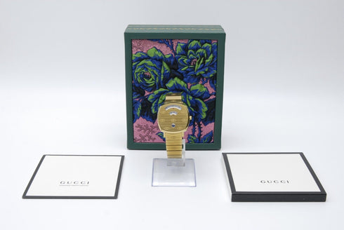 New Battery 【 BOXED TOP MINT 】 Gucci 157.4 YA157403 Gold Dial Quartz from JAPAN