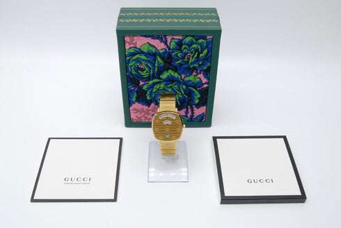 New Battery 【 BOXED TOP MINT 】 Gucci 157.4 YA157403 Gold Dial Quartz from JAPAN