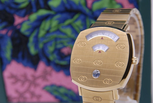 New Battery 【 BOXED TOP MINT 】 Gucci 157.4 YA157403 Gold Dial Quartz from JAPAN