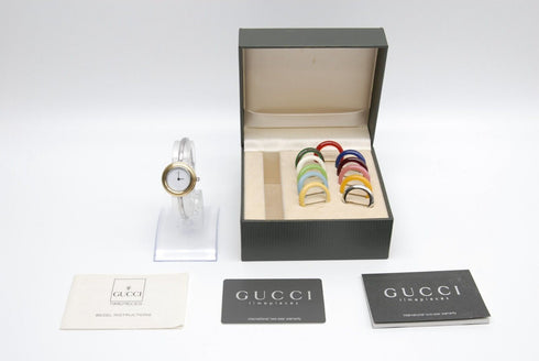 Silver 【 EXC+5 w/Box 】 GUCCI 11/12.2 Change Bezel 26mm 12 Color Qz Women's Watch