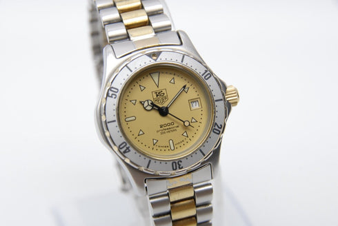 【 EXC+++++ 】 TAG HEUER 2000 974.008 28mm Date Gold Dial Quartz Women's Watch