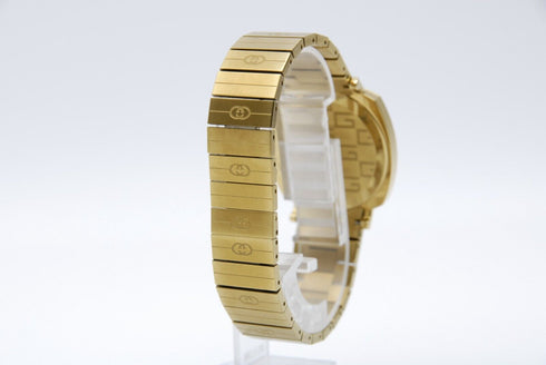 New Battery 【 BOXED TOP MINT 】 Gucci 157.4 YA157403 Gold Dial Quartz from JAPAN