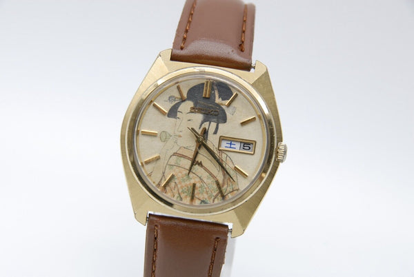 Overhauled 【 EXC+4 】 Vintage Seiko LM 5606-7000 Gold UKIYOE AT Watch from JAPAN