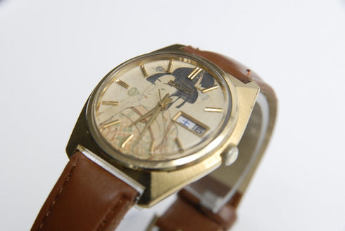 Overhauled 【 EXC+4 】 Vintage Seiko LM 5606-7000 Gold UKIYOE AT Watch from JAPAN