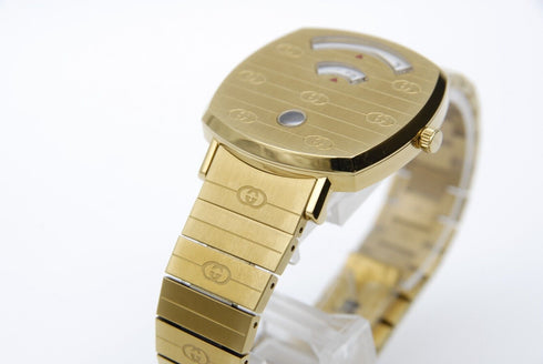 New Battery 【 BOXED TOP MINT 】 Gucci 157.4 YA157403 Gold Dial Quartz from JAPAN