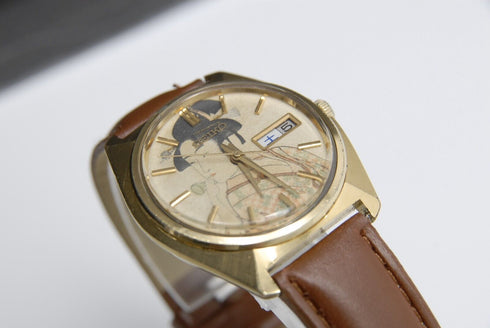 Overhauled 【 EXC+4 】 Vintage Seiko LM 5606-7000 Gold UKIYOE AT Watch from JAPAN