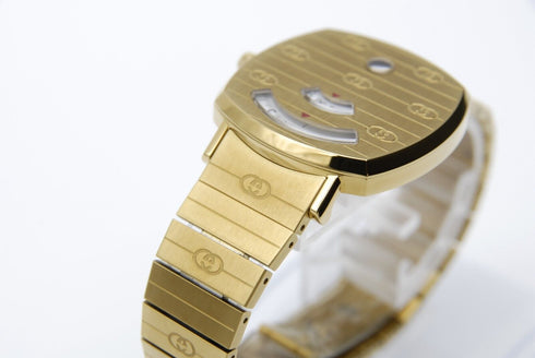 New Battery 【 BOXED TOP MINT 】 Gucci 157.4 YA157403 Gold Dial Quartz from JAPAN