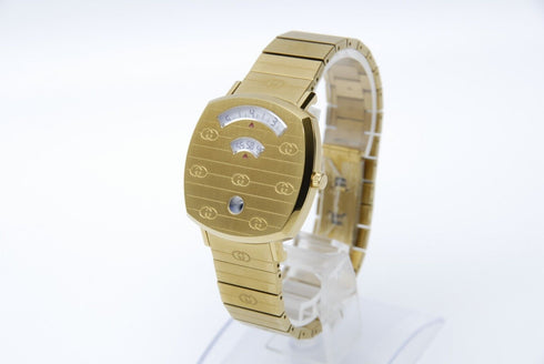 New Battery 【 BOXED TOP MINT 】 Gucci 157.4 YA157403 Gold Dial Quartz from JAPAN