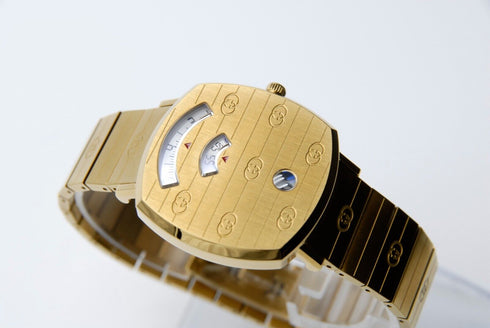 New Battery 【 BOXED TOP MINT 】 Gucci 157.4 YA157403 Gold Dial Quartz from JAPAN