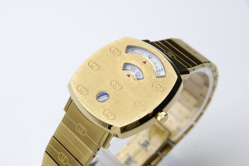 New Battery 【 BOXED TOP MINT 】 Gucci 157.4 YA157403 Gold Dial Quartz from JAPAN