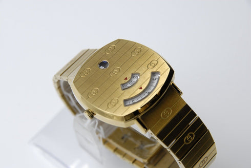 New Battery 【 BOXED TOP MINT 】 Gucci 157.4 YA157403 Gold Dial Quartz from JAPAN