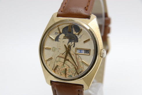 Overhauled 【 EXC+4 】 Vintage Seiko LM 5606-7000 Gold UKIYOE AT Watch from JAPAN