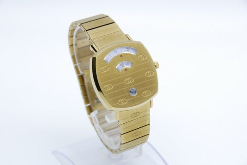 New Battery 【 BOXED TOP MINT 】 Gucci 157.4 YA157403 Gold Dial Quartz from JAPAN